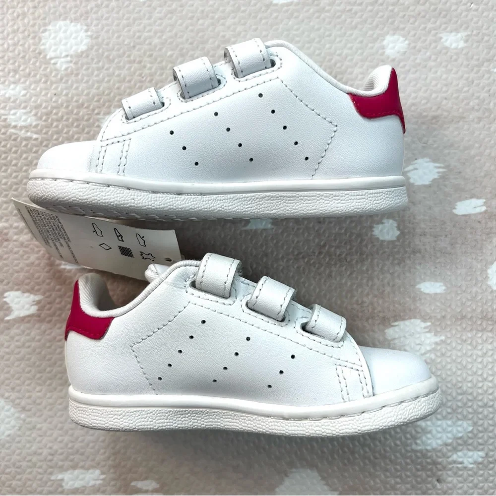Adidas Stan Smith Kids White and Pink Sneakers Shoes For Girls 7K - Picture 5 of 6
